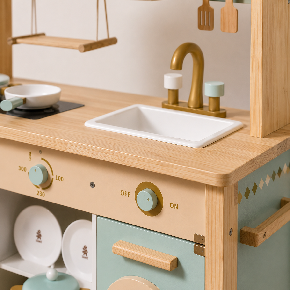 Cuisine Enfant en Bois Bleu - Dinette 17 Accessoires Inclus
