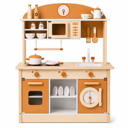 Cuisine Enfant en Bois Caramel - Cuisine Montessori 17 Pièces