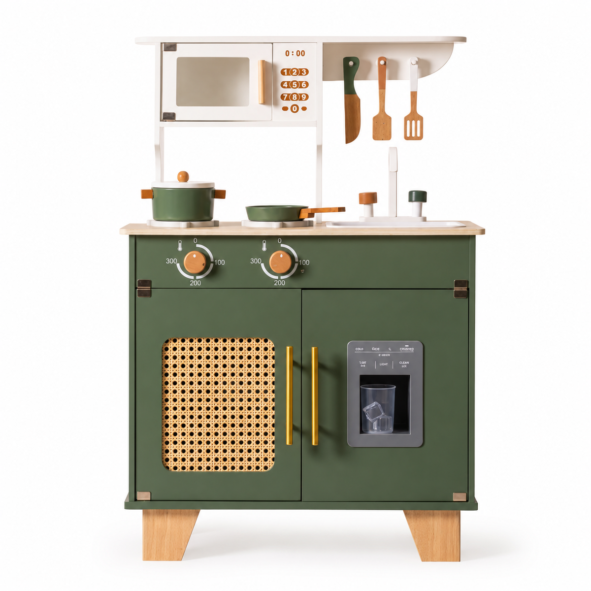 Cuisine Enfant en Bois Vintage - Vert Olive et Cannage