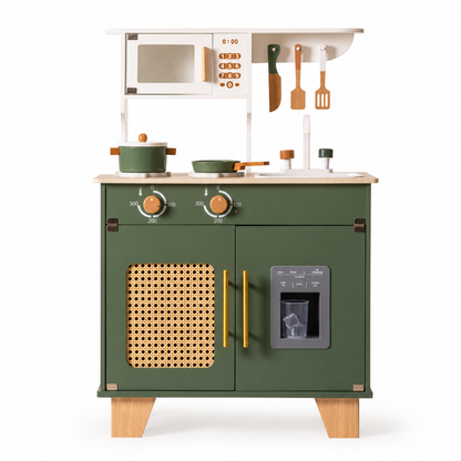 Cuisine Enfant en Bois Vintage - Vert Olive et Cannage