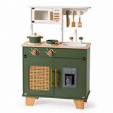 Cuisine Enfant en Bois Vintage - Vert Olive et Cannage