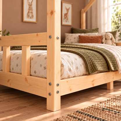 Lit cabane 90x190 en pin massif – Charme, toit pentagonal