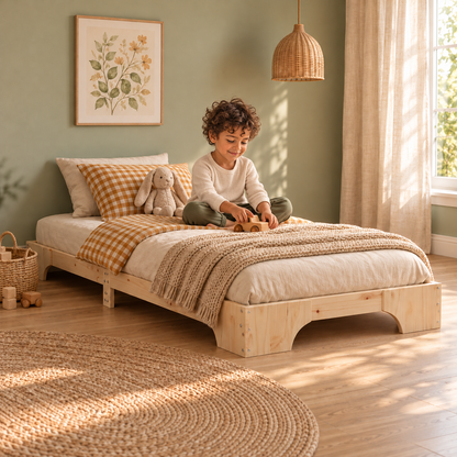 Lit enfant 90x190 en pin massif – Orme, plateforme basse épurée