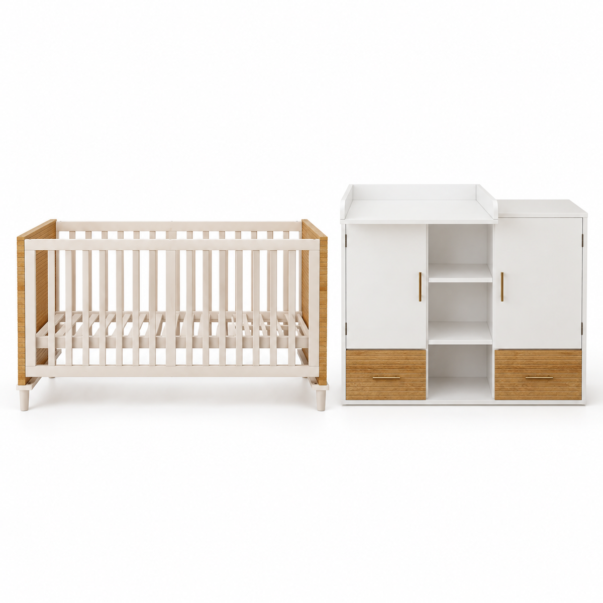 Ensemble lit bébé et table à langer avec rangements