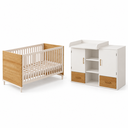 Ensemble lit bébé et table à langer avec rangements