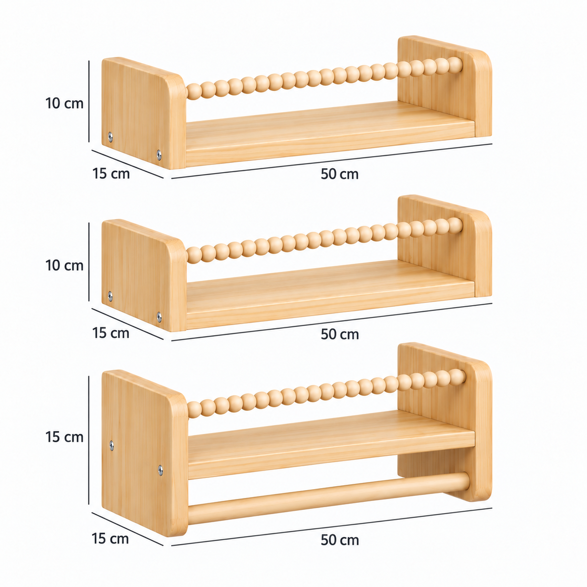 Lot de 3 Bibliothèques Enfant Murales 50cm - Etagère livre en bois