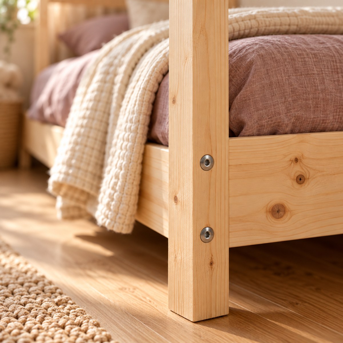Lit enfant 90x190 en pin massif – Tilleul, bas à tête et pied de lit