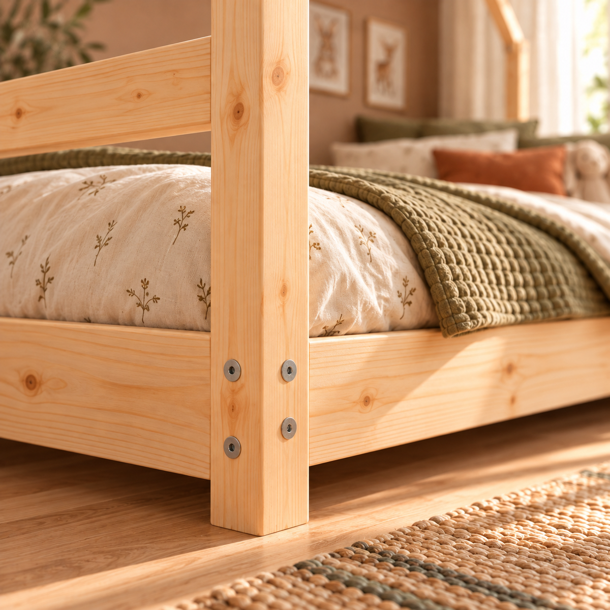 Lit cabane 80x160 en pin massif – Charme, toit pentagonal