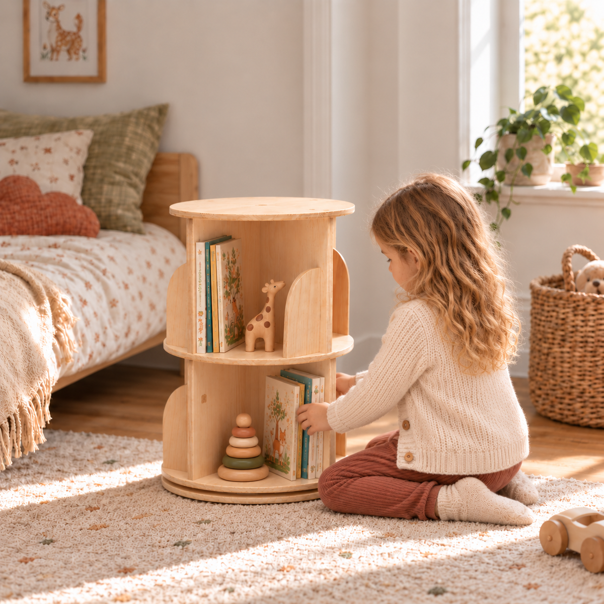 Une enfant découvre une bibliothèque tournante
