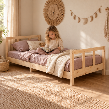 Lit enfant 90x190 en pin massif – Tilleul, bas à tête et pied de lit