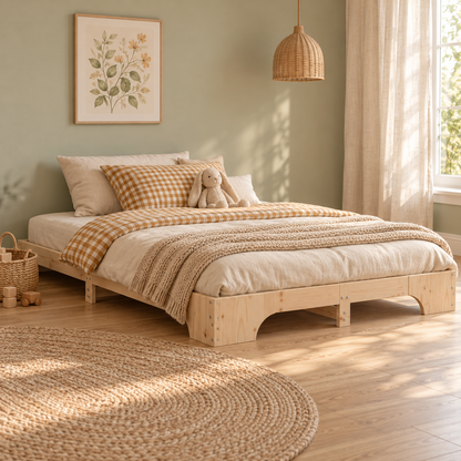 Lit enfant 140x190 en pin massif – Orme, plateforme basse épurée