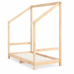 Lit cabane 70x140 en pin massif – Frêne, toit asymétrique ouvert