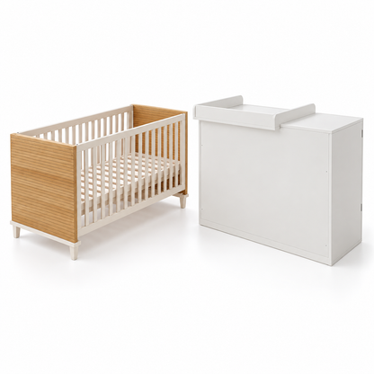 Ensemble lit bébé et table à langer avec rangements