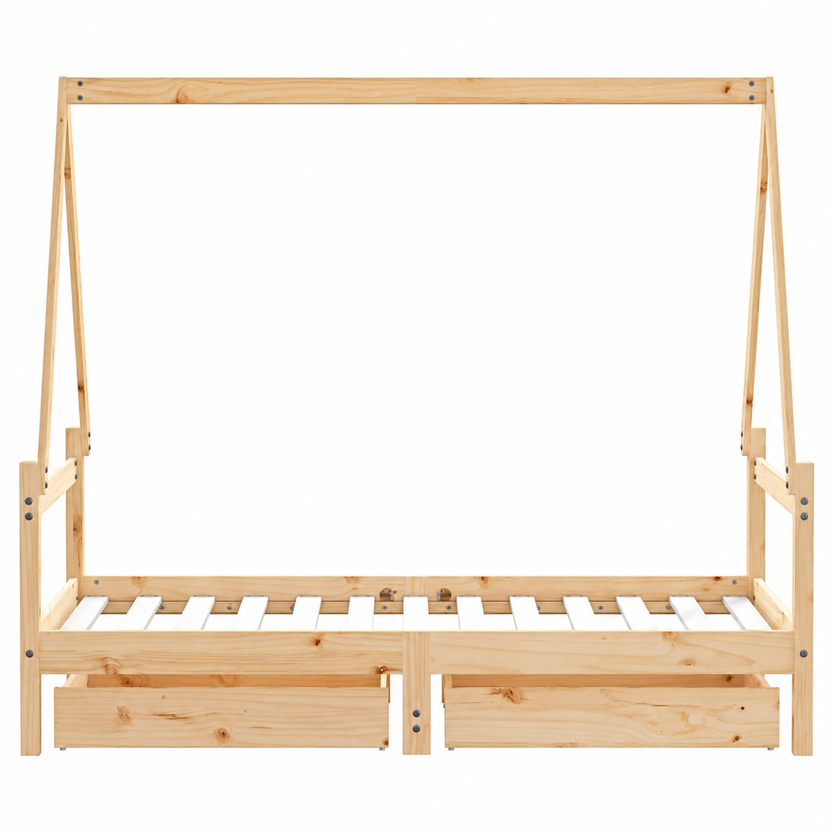 Lit cabane 80x160 en pin massif – Saule, maison avec 2 tiroirs