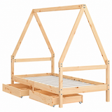 Lit cabane 80x160 en pin massif – Saule, maison avec 2 tiroirs