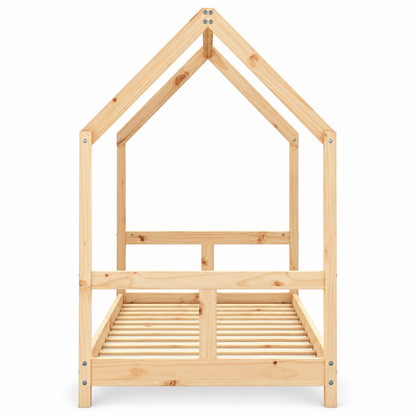 Lit cabane 80x160 en pin massif – Charme, toit pentagonal