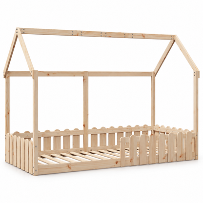 Lit cabane 90x190 en pin massif – Aulne, barrières festonnées