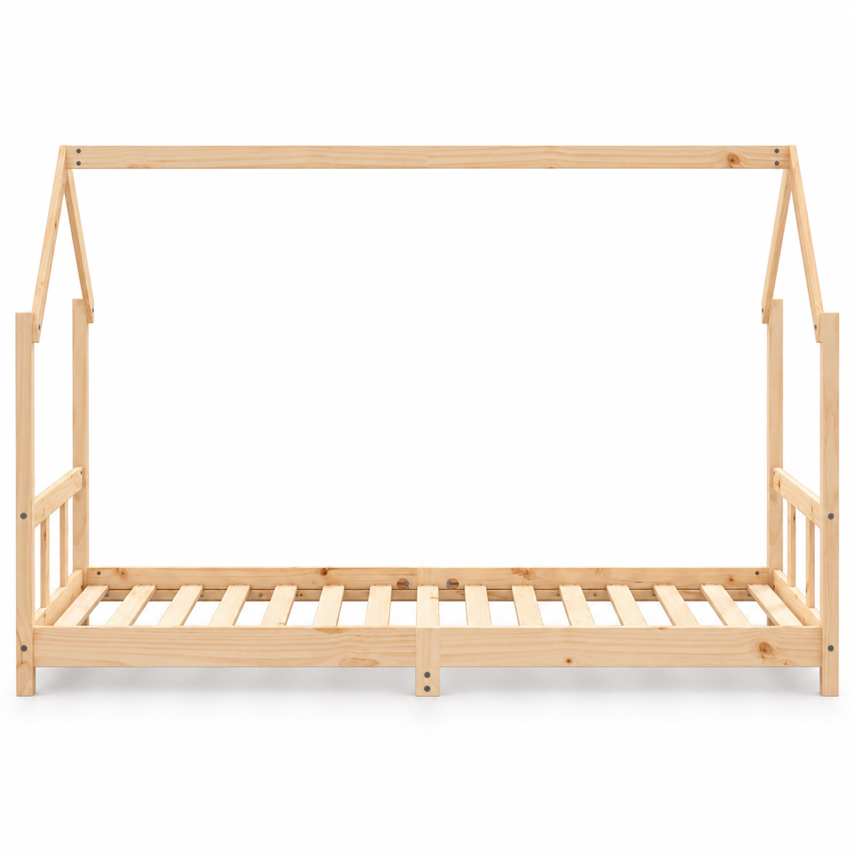 Lit cabane 90x190 en pin massif – Charme, toit pentagonal