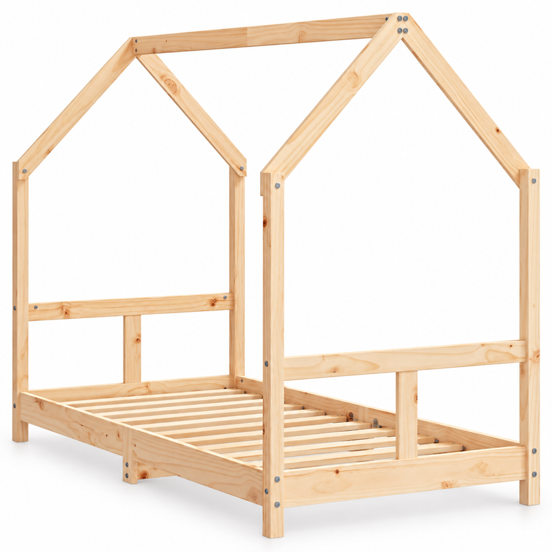 Lit cabane 80x160 en pin massif – Charme, toit pentagonal