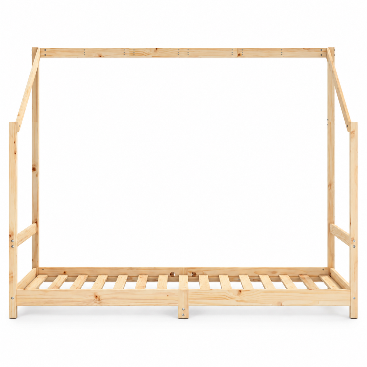 Lit cabane 90x190 en pin massif – Frêne, toit asymétrique ouvert