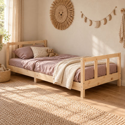 Lit enfant 90x190 en pin massif – Tilleul, bas à tête et pied de lit