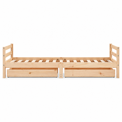 Lit enfant 90x190 en pin massif – Érable, bas avec 2 tiroirs