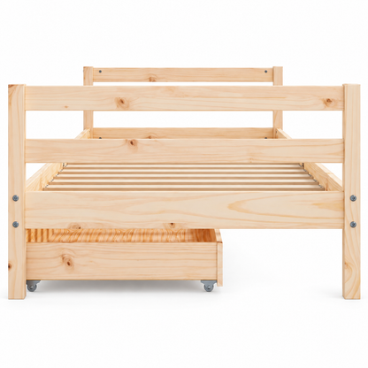 Lit enfant 90x190 en pin massif – Érable, bas avec 2 tiroirs