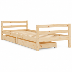 Lit enfant 90x190 en pin massif – Érable, bas avec 2 tiroirs