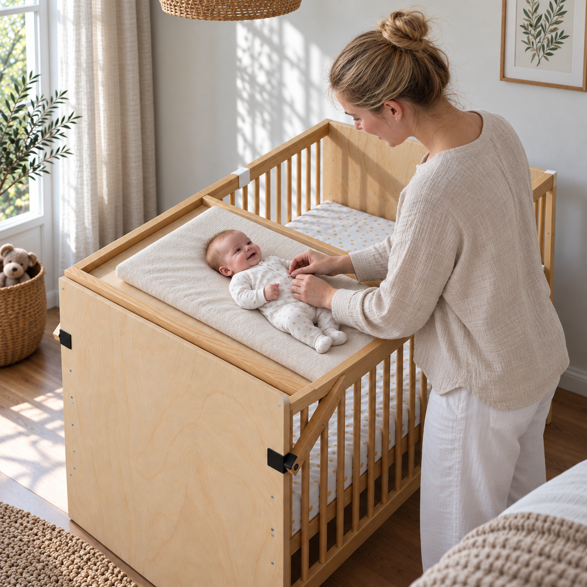Lit bébé 2 en 1 avec table à langer - réglable