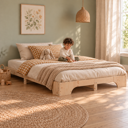 Lit enfant 140x190 en pin massif – Orme, plateforme basse épurée