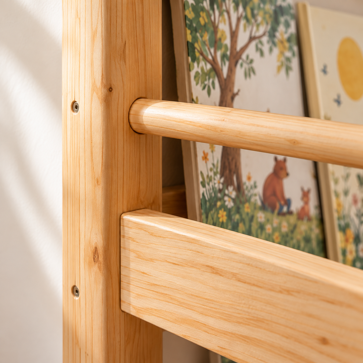 Bibliothèque Enfant Murale en Bois Naturel 4 Niveaux - Rangement Montessori
