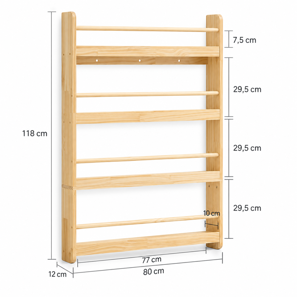 Bibliothèque Enfant Murale en Bois Naturel 4 Niveaux - Rangement Montessori