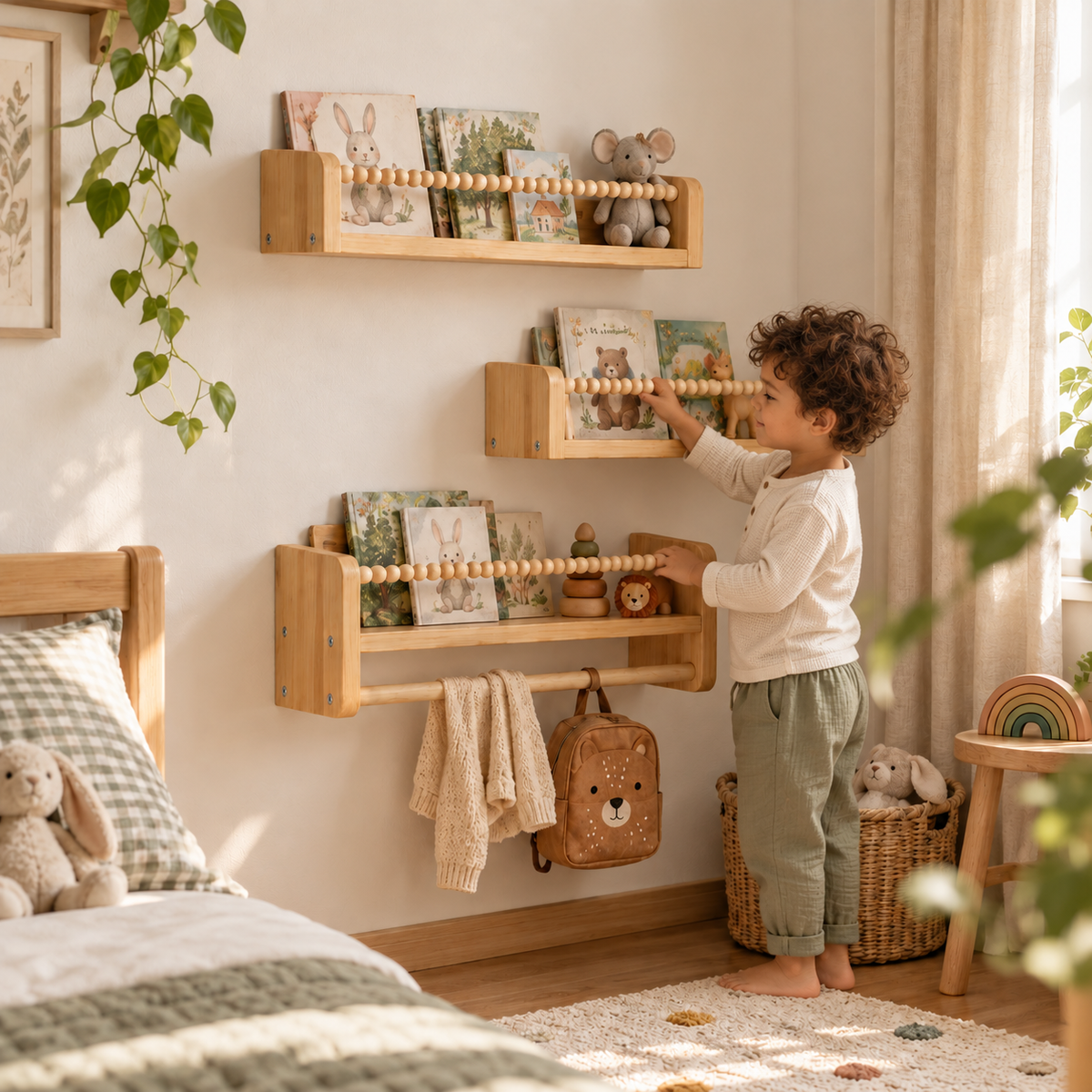 Lot de 3 Bibliothèques Enfant Murales 50cm - Etagère livre en bois