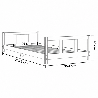 Lit enfant 90x190 en pin massif – Tilleul, bas à tête et pied de lit