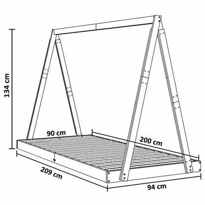 Lit cabane 90x190 en pin massif – Cèdre, tipi au sol