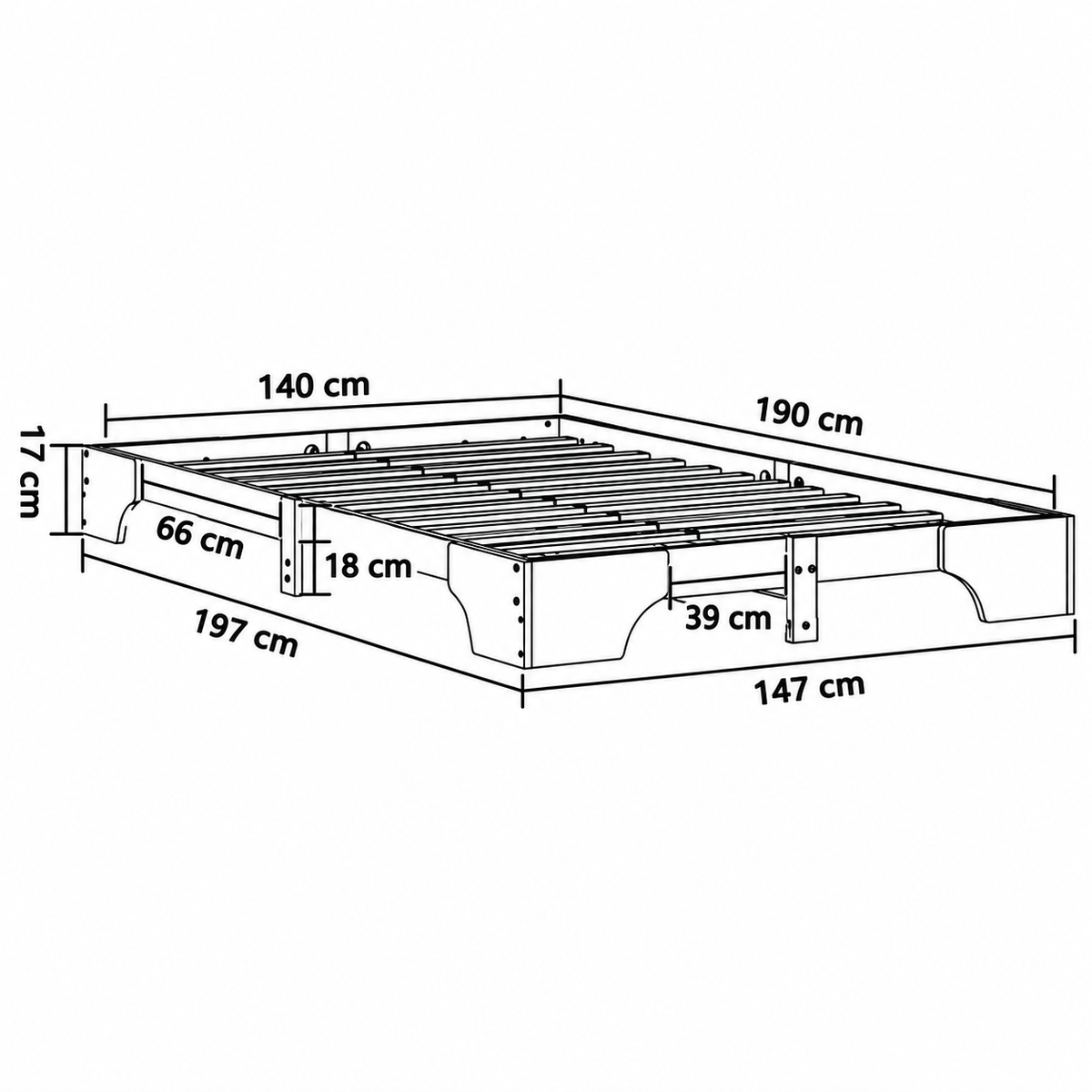Lit enfant 140x190 en pin massif – Orme, plateforme basse épurée