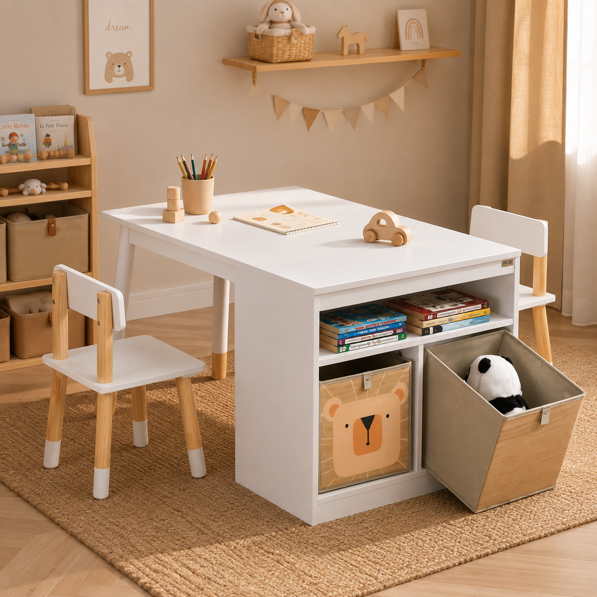 Table Enfant avec Rangement - 2 Chaises et 2 Bacs