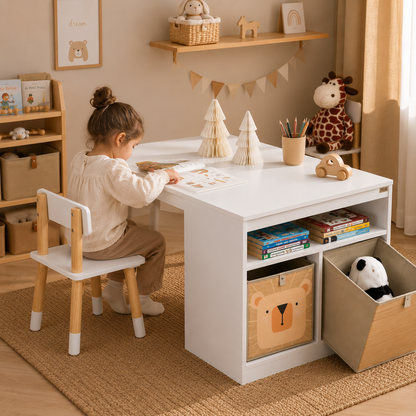Table Enfant avec Rangement - 2 Chaises et 2 Bacs