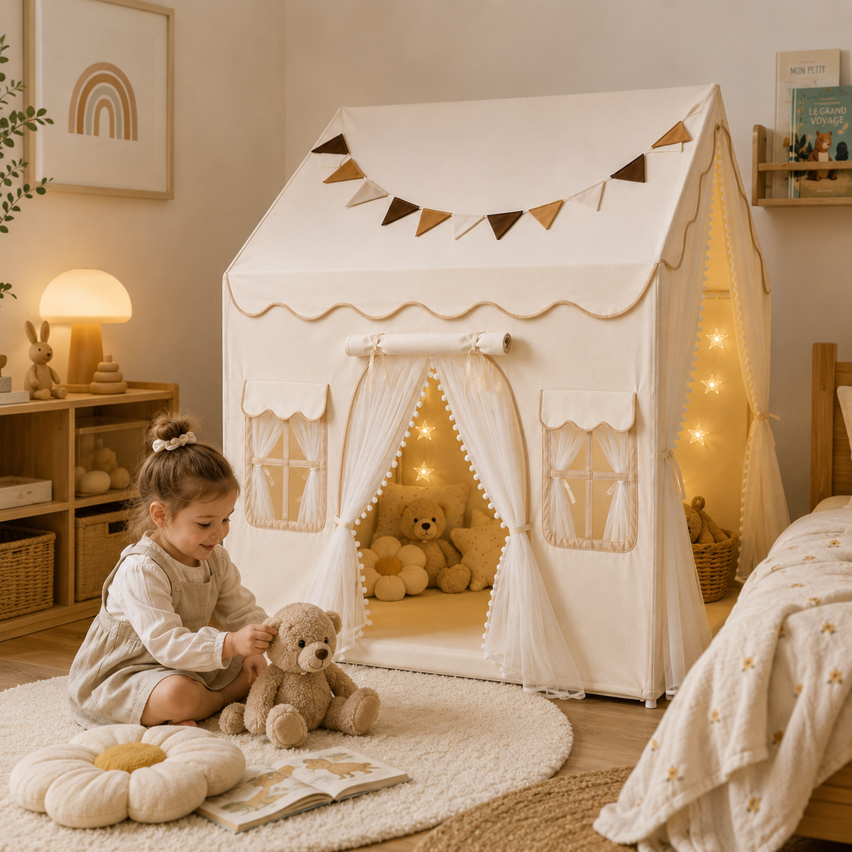 Tente Cabane Enfant - Maison de Jeu avec Guirlande LED