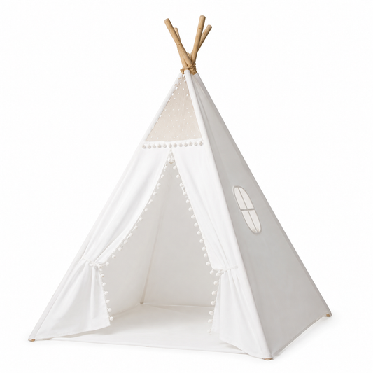Tipi Enfant Blanc - Tente de Lecture en Coton et Bois