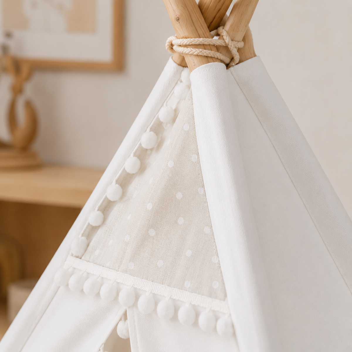 Tipi Enfant Blanc - Tente de Lecture en Coton et Bois