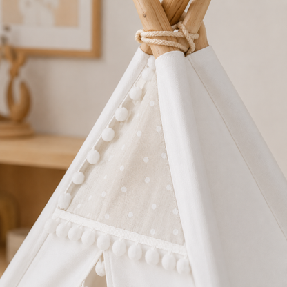 Tipi Enfant Blanc - Tente de Lecture en Coton et Bois