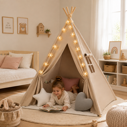 Tipi Enfant - Tente de Jeu avec Tapis et 3 Coussins