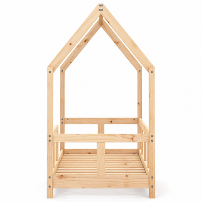 Lit cabane 70x140 en pin massif – Charme, toit pentagonal