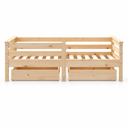 Lit enfant 70x140 en pin massif – Érable, bas avec 2 tiroirs