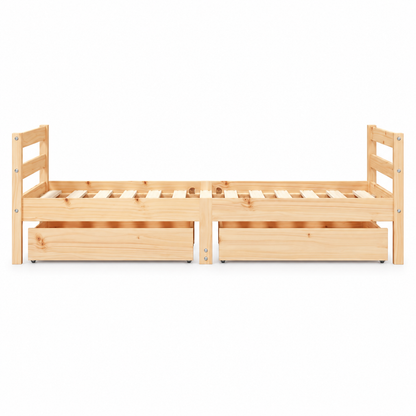 Lit enfant 80x160 en pin massif – Érable, bas avec 2 tiroirs