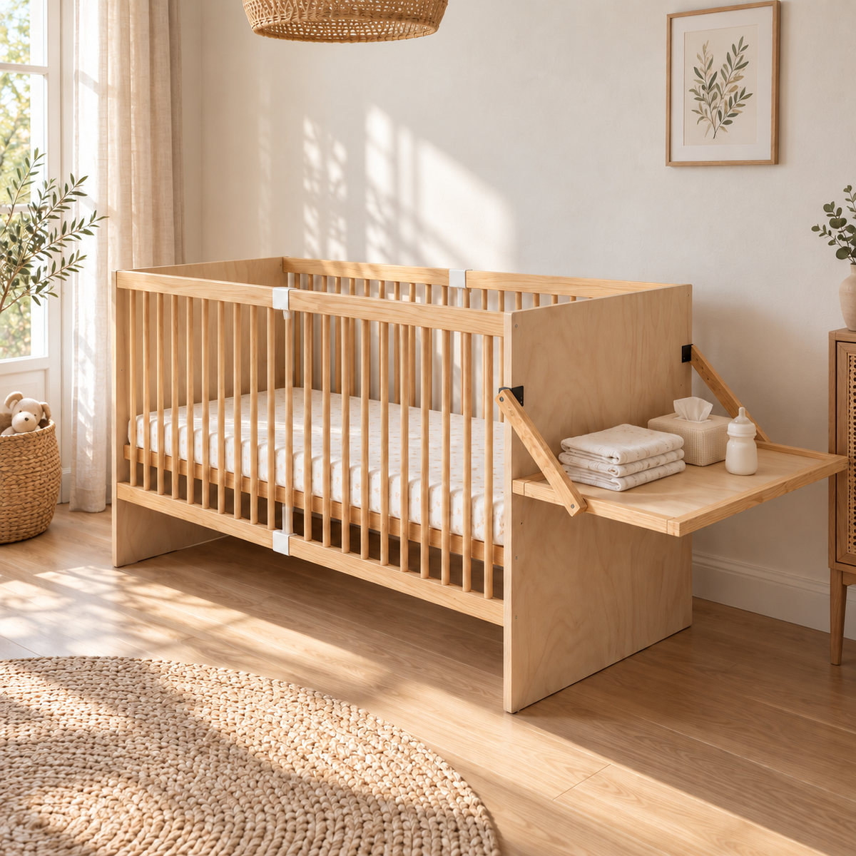 Lit bébé 2 en 1 avec table à langer - réglable
