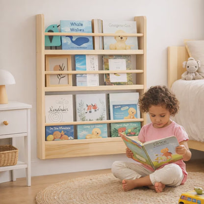 Bibliothèque Enfant Oslo en Bois Naturel - Étagère Mural Montessori