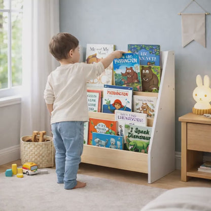 Bibliothèque Enfant Cavtat Montessori - Etagère à Livres Blanc et Bois